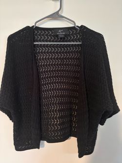 Nina Leonard Black Open-Front Knit Cardigan