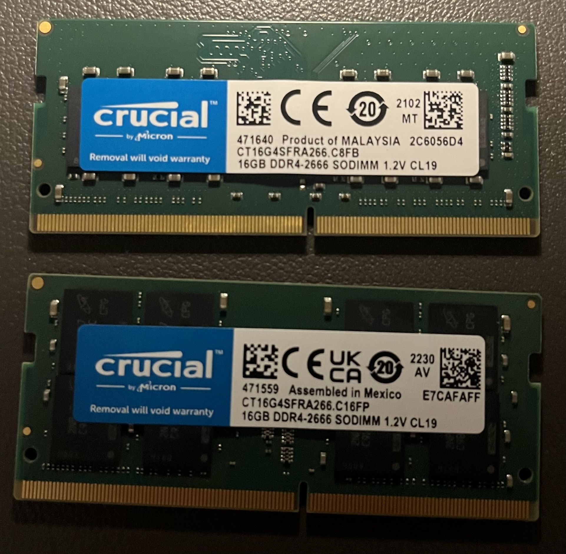 Crucial - (x2) 16GB SODIMM RAM memory (32GB total)