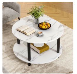 VERFARM 23.6" Round Coffee Table, 2-Tier Small Circle Coffee Table with Storage, Modern Center Accent Table with Metal Frame
