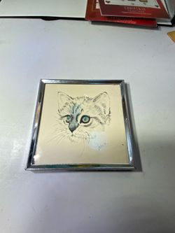 Vtg kitten framed Art, unpolished frame