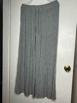Gray Ribbed Wide-Leg Drawstring Pants