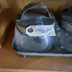 Storage Jars Set Glass And Metal