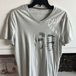 Calvin Klein Men’s T-Shirt – Light Blue with White Print – Size S