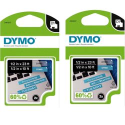 DYMO Authentic D1 Labels 1/2-Inch x 23-Foot Roll Black Print on White Self-Adhesive For LabelManager Label Makers 2-Pack