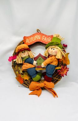 Scarecrow Fall Wreath-NEW-autumn, decor, wall decoration, holiday, Thanksgiving