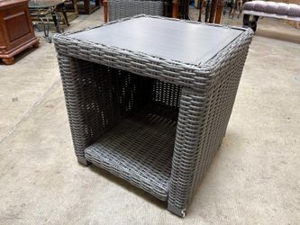 Grey Viynl Rattan Outdoor Accent Table