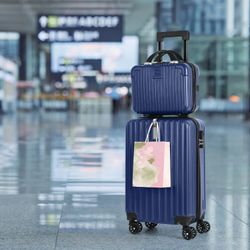 2PCS Luggage Two Piece Rolling Luggage Set Lightweight With Hook 20″ + 14″ Blue