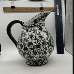 Nakkas Cini | Hand Painted Lack & White Pitcher  Made In Turkey