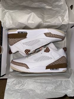 Jordan• Spizike Low in White, Archeo Brown, Light Brown, Pink Oxford Sz 13