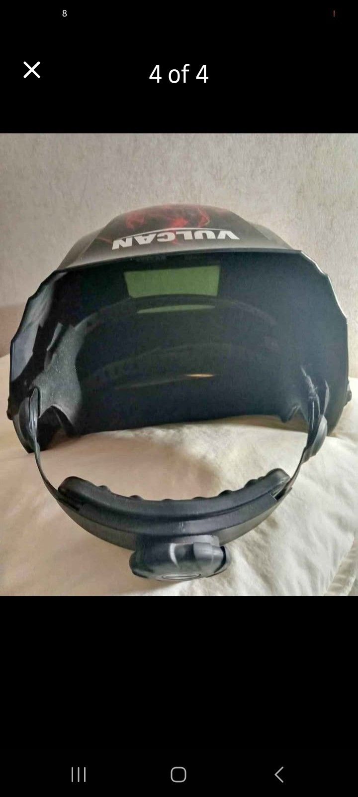 Vulcan ArcSafe auto-darkening welding helmet with a flame