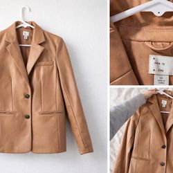 Camel Faux Leather Blazer – Size XS, Worn Once, Like New, Chic Style