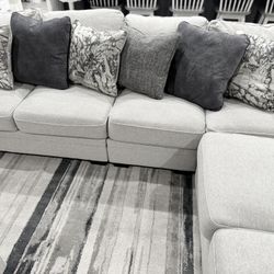 5 Piece Sectional Couch And Storage Ottoman W/ Down Pillows - Like New