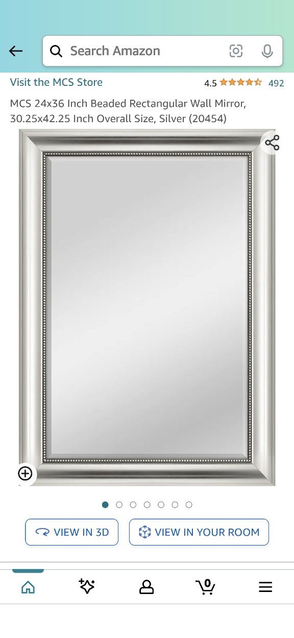 Large 42" X 30" Heavy Silver Beaded Framed Mirror