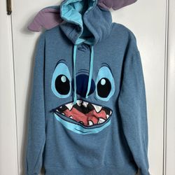 Disney Parks Stitch Hoodie Zipper Open Closed Mouth + Ear Hood Size Medium