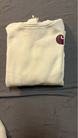 Carhartt White Hoodie with Burgundy Logo