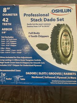 Oshlun 8" Stack Dado Set with 42 Teeth and 5/8" Arbor Brand new in box #stackdado #woodworking