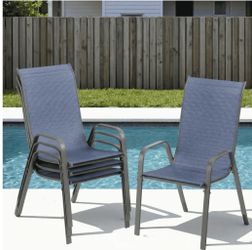 Set of 4 Blue Textilene Outdoor Chairs