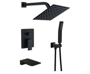 Bathtub Shower System Matte Black Shower and Tub Faucet set with 8 inch Rian Shower Head and Handheld Spray Mix Shower Combo,including Rough-in valve