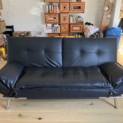 Black Faux Leather Sleeper Sofa/Fold Out Couch
