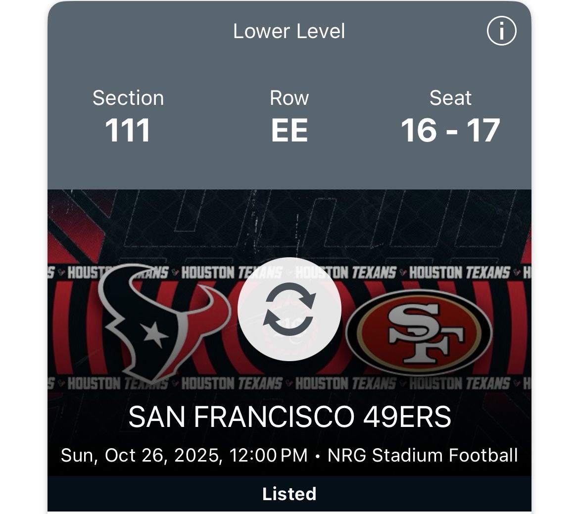 Texans Vs 49ers NRG Field Level Tickets