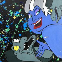 Disney Evil URSULA in Love With Flotsam and Jetsam Hand Painted Painting 24”x18”