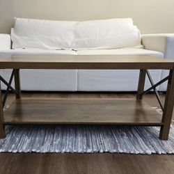 White Sofa with Wood Center Table