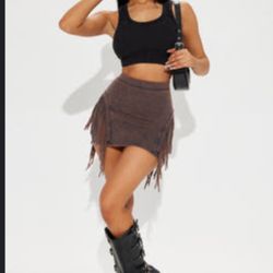 Brown Fringe Mini Skirt 