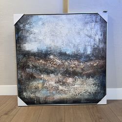 BRAND NEW 40x40 EXTRA LARGE Modern Textured Canvas Art w/ Silver Floating Frame