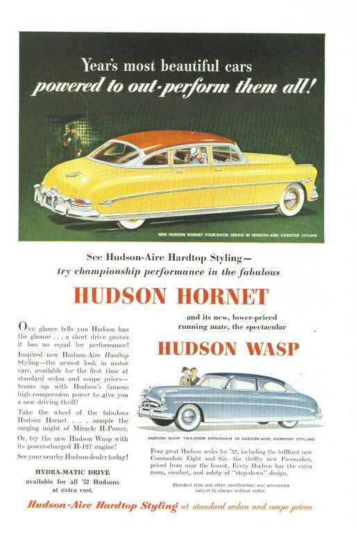 1952 Original Ad for Hudson Hornet and Wasp