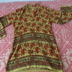 vintage 70s India cotton top Tunic hand woven L floral
