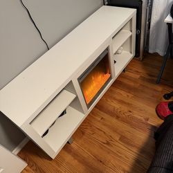 Modern White TV Stand w Electric Fireplace