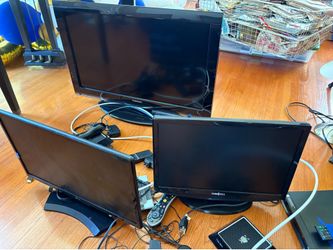 Six television tv sets w remote all sizes.