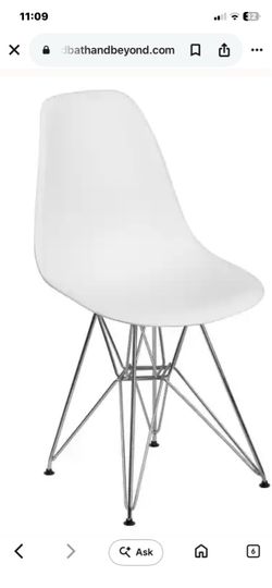 Set of 2 Eiffel Tower White Accent/Dining Chairs with Molded Plastic Seats and Chrome Metal Base
