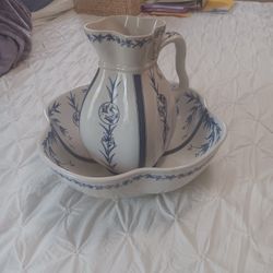 Ironstone 2 Matching Vases With Basin  and Plate