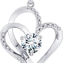 Heart & April Birthstone-Pure 925 Sterling Silver-White Gold Plated-Necklace