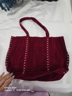 Burgundy Suede Tote Bag with Studs