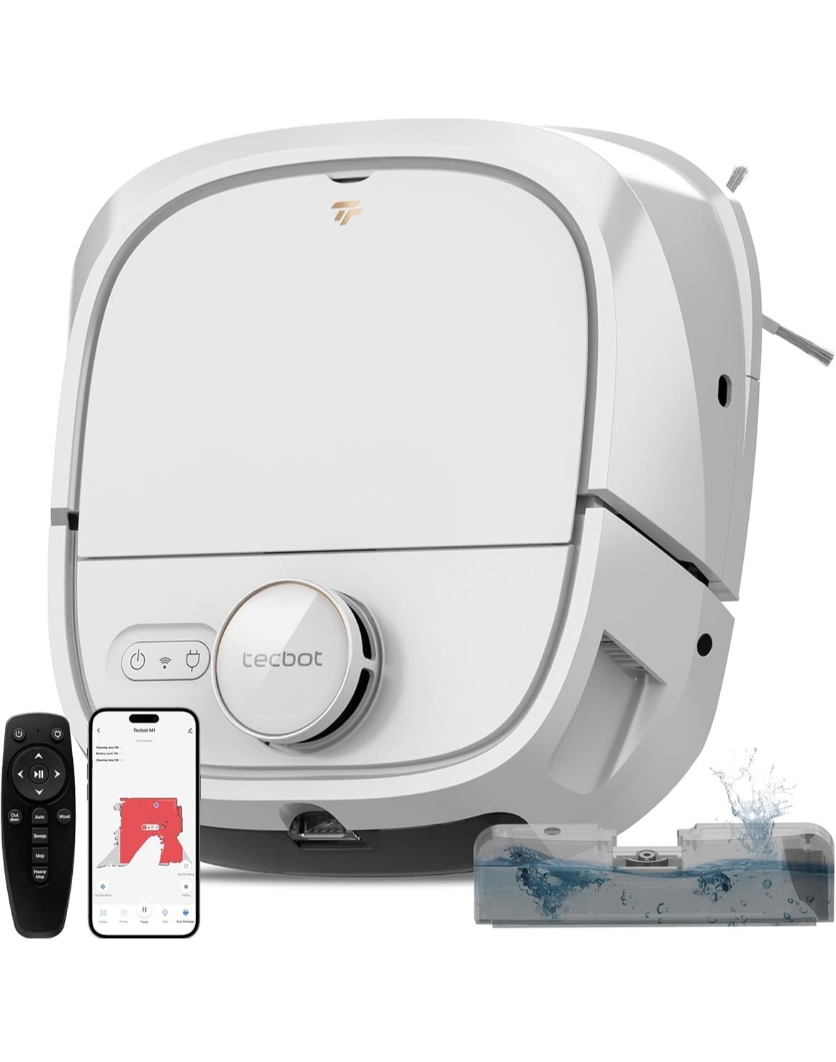White TECBOT M1 Pro Robot Vacuum and Mop - LiDAR Robotic Vacuums Cleaner for Home with Pet Hair, Carpet, Hardwood Floors, Auto Smart Mopping