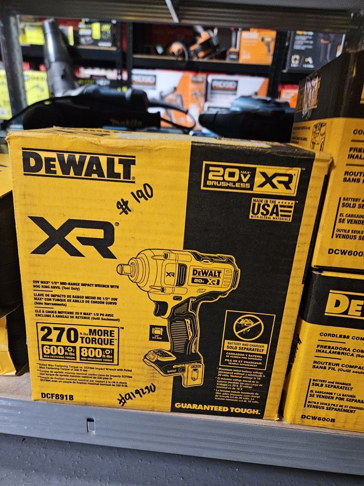 Dewalt 20v Max XR 1/2" Mid Range Impact Wrench With Hog Ring Anvil Tool Only