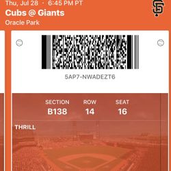 SF Giant Tickets For 7/28 vs Cubs Oracle Park