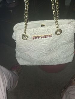 Betsey Johnson white quilted rose-patterned  shoulder bag
