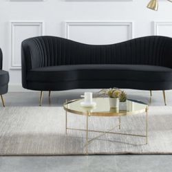 Velour Sofa Set in Black and Grey