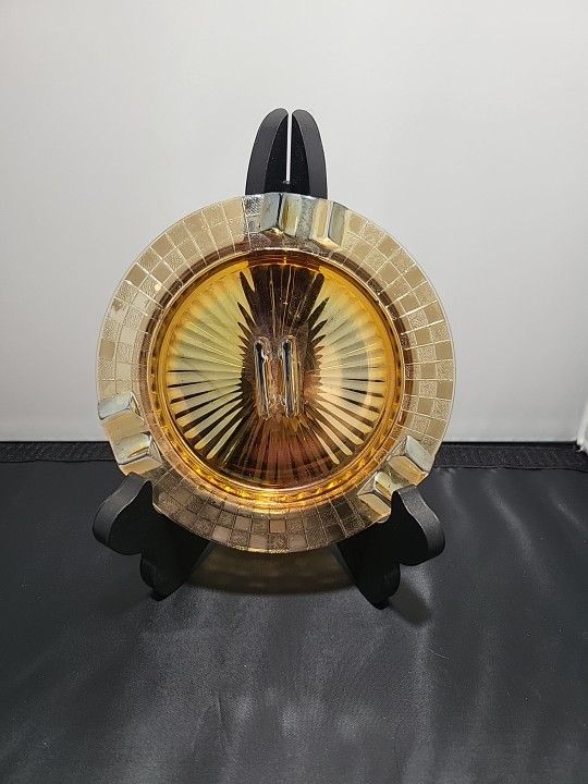 Imperial Glass Marigold Iridescent Ashtray W/Matchbook Holder Carnival Glass (BS