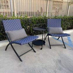 New In Box Set Of 2 Chairs With Rolling Cart Table Outdoor Patio Furniture Chair Wicker Style Furniture Beige Or Navy And Black 