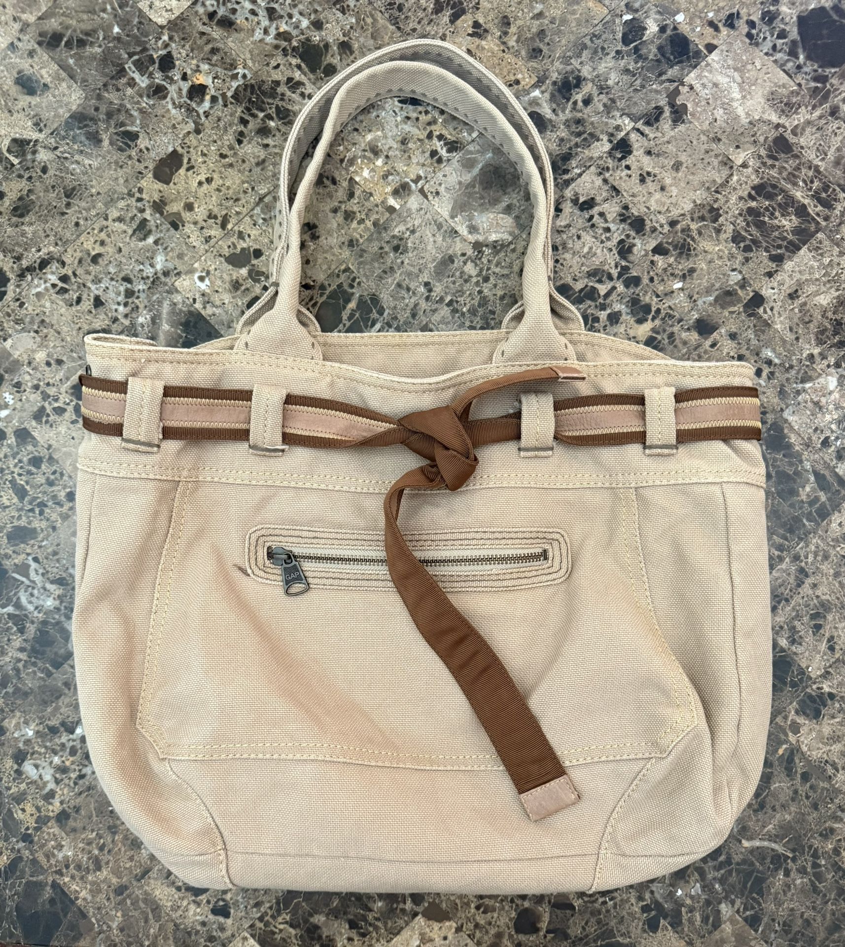1969 Gap Jeans Shoulder Bag Womens Large Tan Canvas Jeans Tote Bag Purse