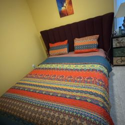 Like-New Queen Wingback Bed + Mattress (6 months old)