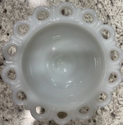 Vintage Milk Glass Open Lace Edge Bowl