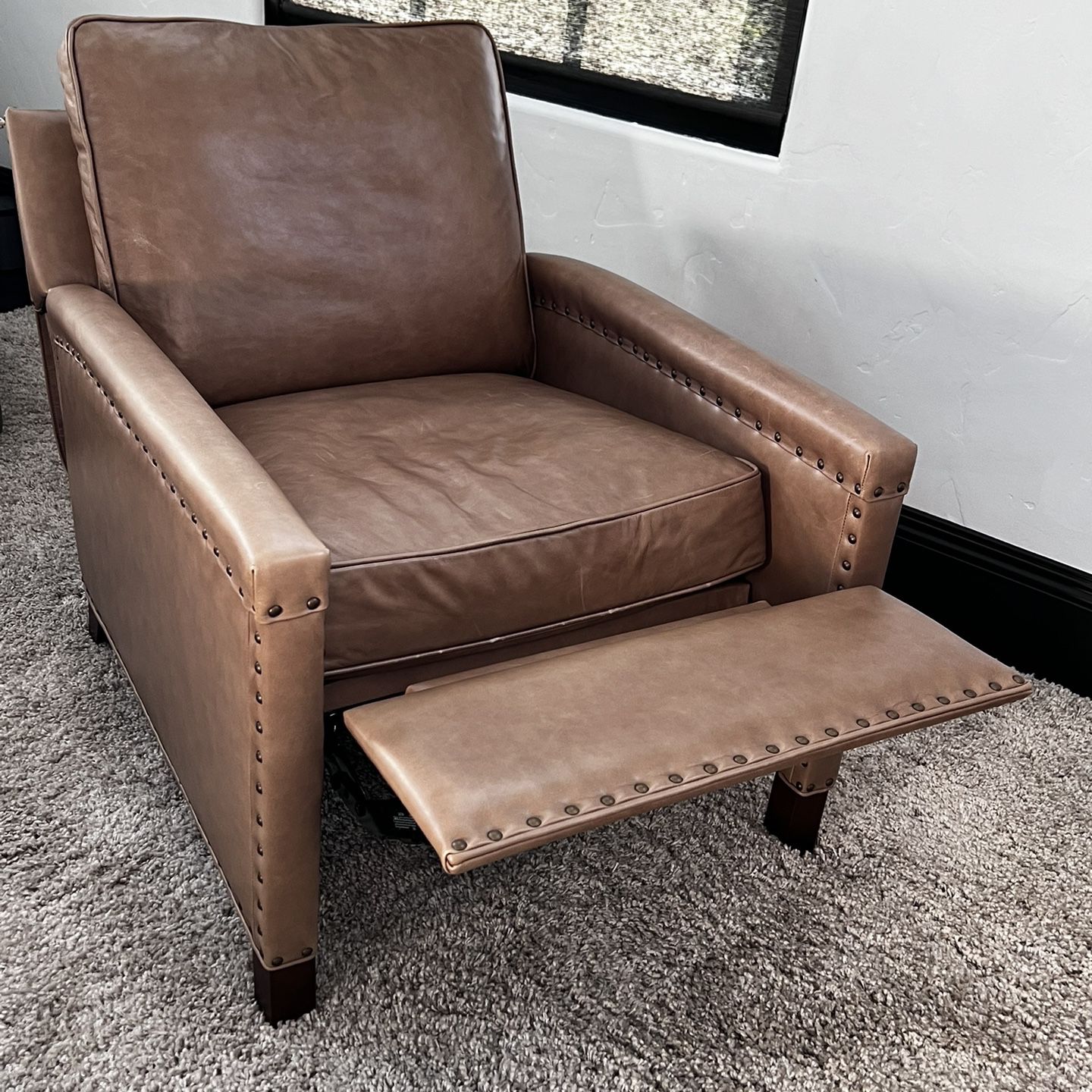 Pottery Barn Tyler Square Arm Manual Leather Recliner