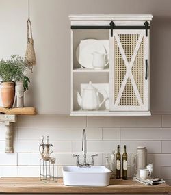 Sliding Door White Wood Wall Cabinet