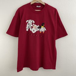 Vintage 90s Red Stuffed Animals Friends Single Stitch Graphic Short Sleeve Tee