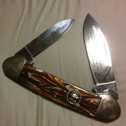 OCOEE RIVER KNIFE 17 1/2" WITH BOTH OF THE BLADES OPEN. 8" CLOSED